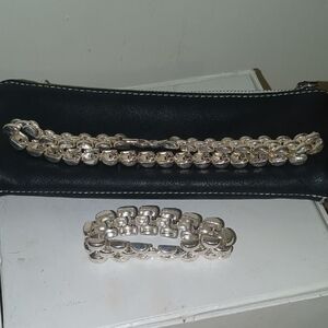 Black Leather Clutch with Silver Accents